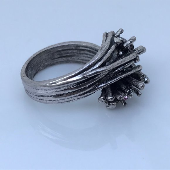 Women Ring Pink Gemstone Silver Tone Wedding Band - Picture 4 of 13